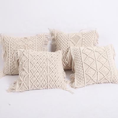 China Anti-Static Nordic Cotton Tassel Rope Handmade Boho Tile Case Weave Macrame Cushion Blanket for sale