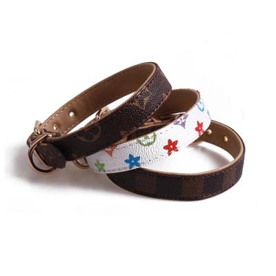 China Personalized Designers Dog Collar Custom Print Adjustable Fashion Leather Pet Collars for sale