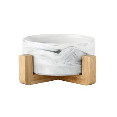 China 2022 Viable Pet Cat Bowl Wholesale Custom Ceramic Marble Dog Bowl With Wooden Frame for sale