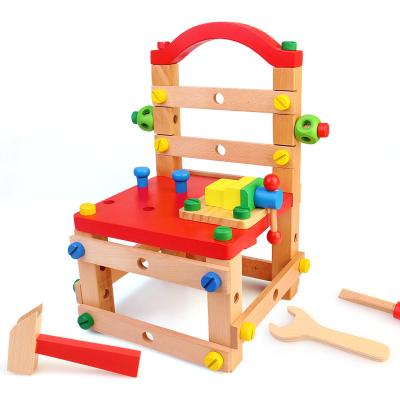 China Educational wooden 3d puzzle funny children's DIY building kit Q.I. assemble working chair toys montessori wooden toys for sale for sale