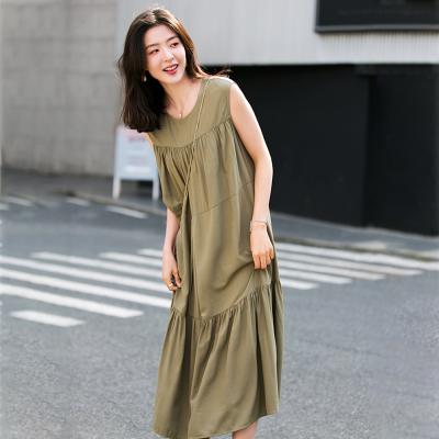 China 2020 Summer Women Casual Dress O Neck Anti-Wrinkle Midi Dress Female Knee Length For Lady for sale