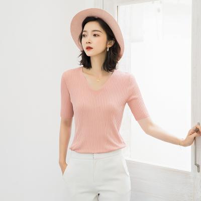 China Wholesale Slim Fit Anti-Shrink Knitted Sweaters V-Neck Pullover Women's Summer for sale