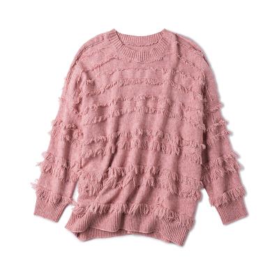 China Anti Shrink Ladies Fashion Loose Korean Tassel Long Sleeve Loose Knitted Sweater Women for sale