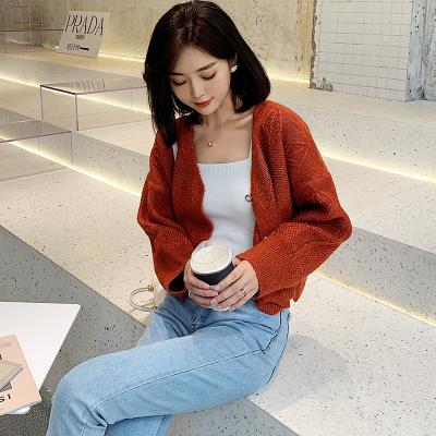 China Korean Cropped Vintage Anti-Shrink Jumper Ladies Streetwear V-Neck Autumn Cute Casual Knitted Cardigan Women Sweater for sale