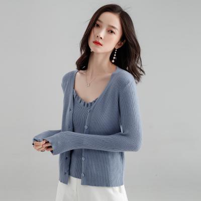 China Korean Fashion Wholesale Women's Cardigan V-Neck Single Breasted Anti-Shrink Knit Short Cardigan for sale