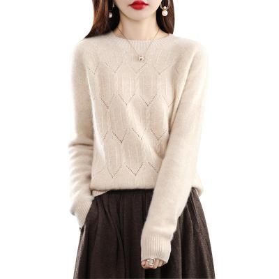 China Anti-wrinkle texture super soft crewneck slim fit long sleeves minimalist design thicken 100% pure wool sweater on womenHot sale for sale