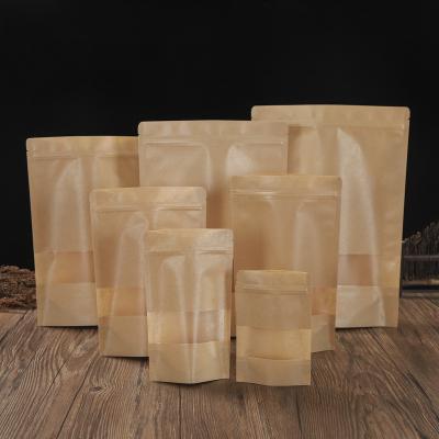 China Biodegradable Matte Material Dry Food Packaging Eco-friendly Paper Stand Up Kraft Paper Bag With Window And Zipper for sale