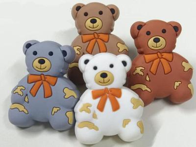 China Grey Bear Soft Plastic Kids Furniture Knobs Children Bedroom Furniture Decorative Knobs White PVC Cabinet Knobs for sale