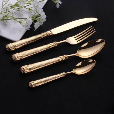 China Viable Polish Elegant Gold Color Stainless Steel Knife Spoon And Fork Cutlery Set for sale