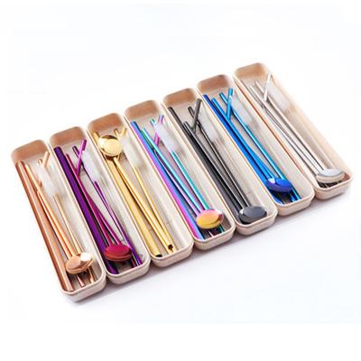 China 6PCS Kitchen Sustainable Tools Reusable Stainless Steel Straw Set Colorful With Brush And Case for sale