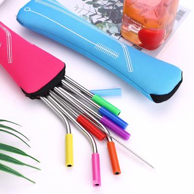 China Sustainable eco friendly colorful reusable straigh bent 304 stainless steel straw with silicon tip for sale