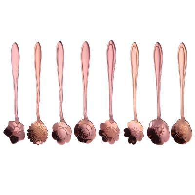 China Sustainable Rose Gold Flower Design Stainless Steel Teaspoon Tea Spoon for sale