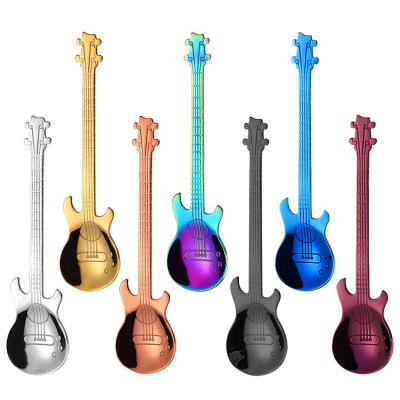 China Sustainable Muti Color Food Grade 304 Stainless Steel Cake Teaspoon Guitar Spoon for sale