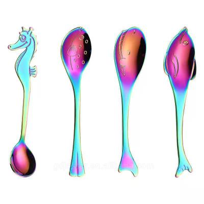 China New Updated Viable Animal Seahourse Dolphin Shark Shape Spoon Mini Metal Spoon for sale