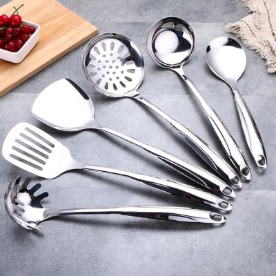 China Stocked Hollow Stainless Handle Skimmer Spaghetti Spoon Spatula 6pcs Kitchen Utensil Set for sale