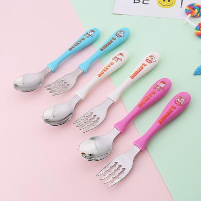 China Viable Cartoon Stainless Steel Kids Cutlery Set Kids Fork And Spoon Set With Box Packing for sale