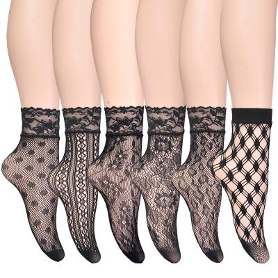 China High Quality Sweat-absorbent Sexy Women's Net Lace Up Black Short Ankle Socks For Women for sale