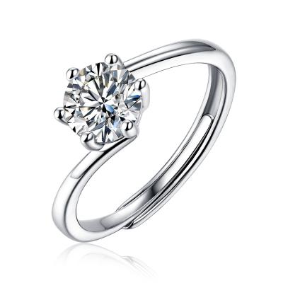 China CLASSIC Mossan Stone Ring For Women Six Claw Diamond Ring 1 Carat Marriage Proposal Couple Ring Sterling Silver for sale