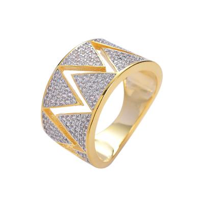 China Hiphop Jewelry Rings Geometric Hip Hop Men's Rings 14k Gold Zircon Rings for sale