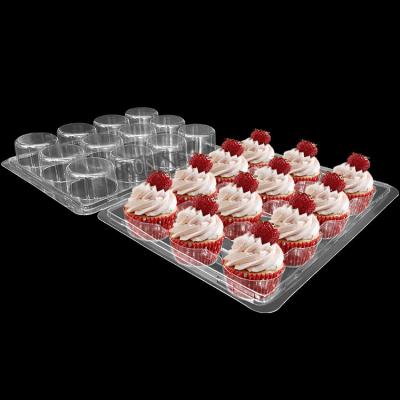 China Contenedores mini cupcake desechables de 12 agujeros transparentes de plástico PET con tapa en la tapa en venta