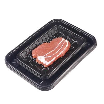 China Customized Blister Frozen Food Tray Black Disposable Meat Trays Rectangular for sale