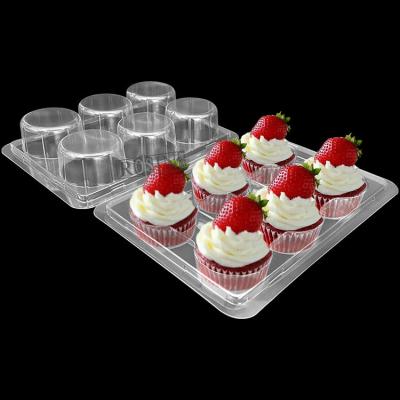 China Contenedores de cupcakes con 6 agujeros con bisagras rectangulares con tapa en venta