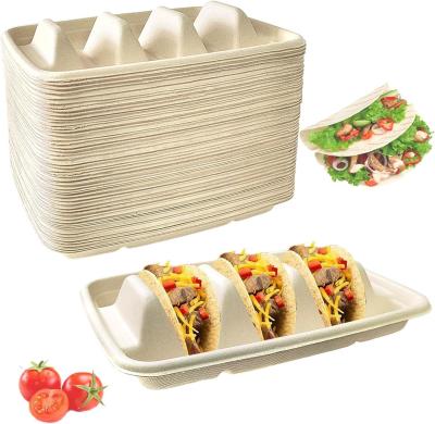 China Customized disposable biodegradable sugarcane bagasse TACO box corn starch TACO tray with lid Mexican corn tortilla TACO packaging zu verkaufen