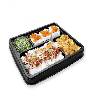 China Black Grid Japanese Style Bento Meal Box Disposable Sushi Box Microwave PS/ops Plastic Lunch Box With Lid for sale