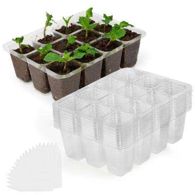 China 12 Hole PP/PET Clear Seedling Tray Biodegradable Black Reusable Planting Tray for sale