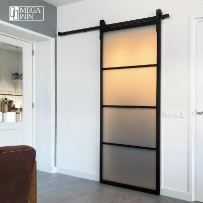 China Modern Heat Insulation House Sliding Barn Door Tempered Glass Aluminum 4 Panel Mirrored Interior Doors Glass Interior Barn Doors for sale