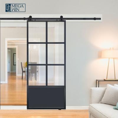 China Heat Insulation Style Modern Design Aluminum French Sliding Doors Glass Barn Doors With Sliding Track Hardware Kits for sale