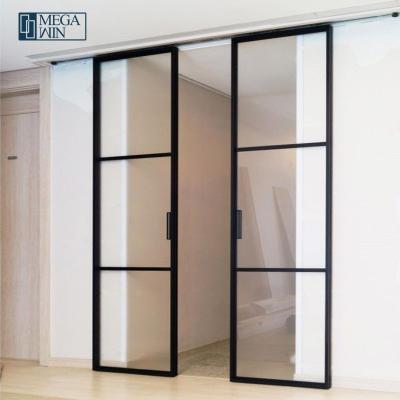 China Heat Insulation Apartment Living Room Partition Double Sliding Barn Door Interior Aluminum Glass Barn Doors for sale