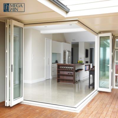 China Sound Insulation Villa Garden Outdoor Corner Patio Folding Double Sliding Aluminum Bifold Door Modern White Glazed Glass for sale