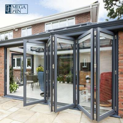 China Sound Insulation Foshan Doors And Windows Factory Price Patio Double Glazed Glass Exterior Sliding Aluminum Bifold Door for sale