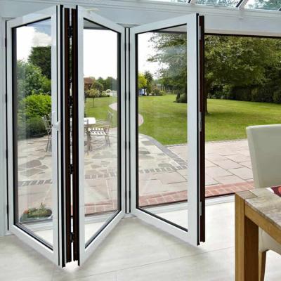 China Exterior Foldable Glass Heat Insulated Bi-Fold White Aluminum Heat Insulation Door Patio Bifold Double Sliding Barn Door With Hardware Kit for sale