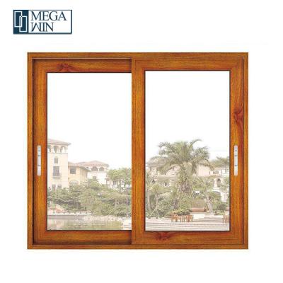 China Magnetic Screen Residential Wood Grained Tempered Glass Double Thermal Break Insulated System Aluminum Profile Sliding Windows for sale