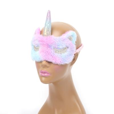 China New Unicorn Anti-puffiness Eye Mask Cartoon Silver Plush Embroidery Blackout Sleep Mask Seven Color Available Gift Advertising for sale