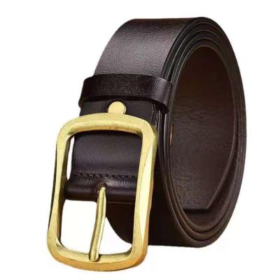 China Retro Men's Pants Belt Copper Buckle Pin Buckle Soft Men's Leather Belt Polyester Men's Leather Belt for sale