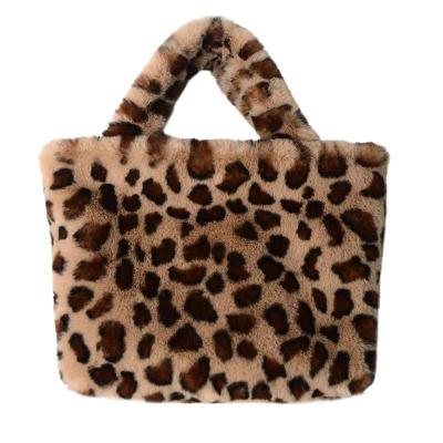 China Other Leopard Print Faux Rabbit Fur Fashion Fluffy Handbag Girl Gift for sale