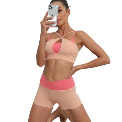 China Breathable Contrast Quick Dry Cross Waist Fitness Outdoor Running Diet Naked Suit Breathable Contrast Yoga Suit Sportswear for sale