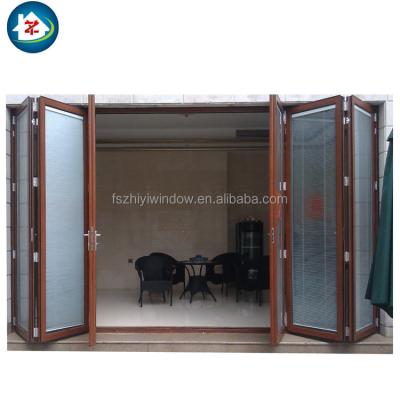 China Graphic Design Large Veranda Aluminum Glass Double Bifold Doors With Blinds for sale