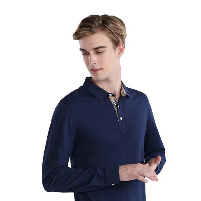 China Anti-wrinkle Factory Production In China Dark Blue Sleeved Cotton Men's Long Polo 80% Polo Shirt for sale