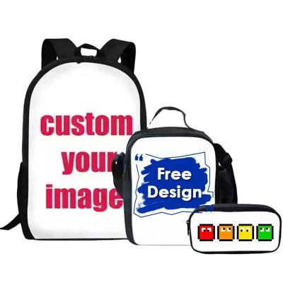 China Wholesale Printing On Demand Anti Theft Children School Bags For Boys And Girls Custom Made With Logo 3 Pcs/Set Student Backpack+Lunch Bag+Pencil for sale