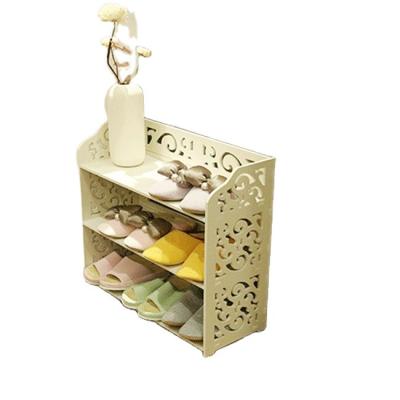 China Wall Mounted 3 Layer Expandable Shoe Racks White Carve Wooden Shoe Racks For Home for sale