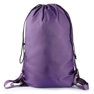 China Eco-friendly Promotional Folding Laundry Backpack Polyester Drawstring Laundry Bag With Shoulder Straps for sale