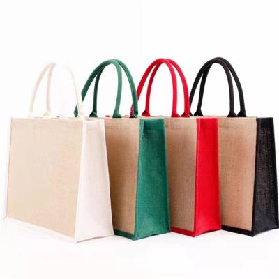 China Eco-friendly Natural PE Liner Laminated Burlap Custom Color Eco Friendly Grocery Tote Bags for sale