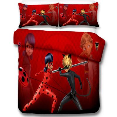 China Hot Sale 3D Cartoon Anti-Static Customized Digital Printing 100% Poly Ladybug Bedding Miraculous King Size Size for sale