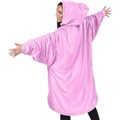 China Microfiber Sherpa One Size Wearable Oversized Hooded Sweatshirt Blanket Pink Color for sale