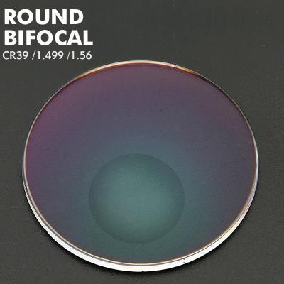 China Factory price bifocal CR39 1.499 1.56 round 70/28 flat surface shape UC HC HMC bifocal optical lens for sale