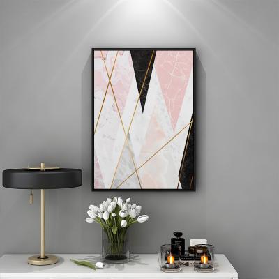 China Modern Modern Abstract Artist Painting Gloden Line Canvas Prints Pink Geometry Wall Art for sale